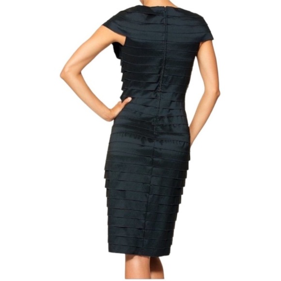 Tadashi Collection Pleated Taffeta Rosette Shutter Pleat Sheath Cocktail Dress 6 - Picture 2 of 12